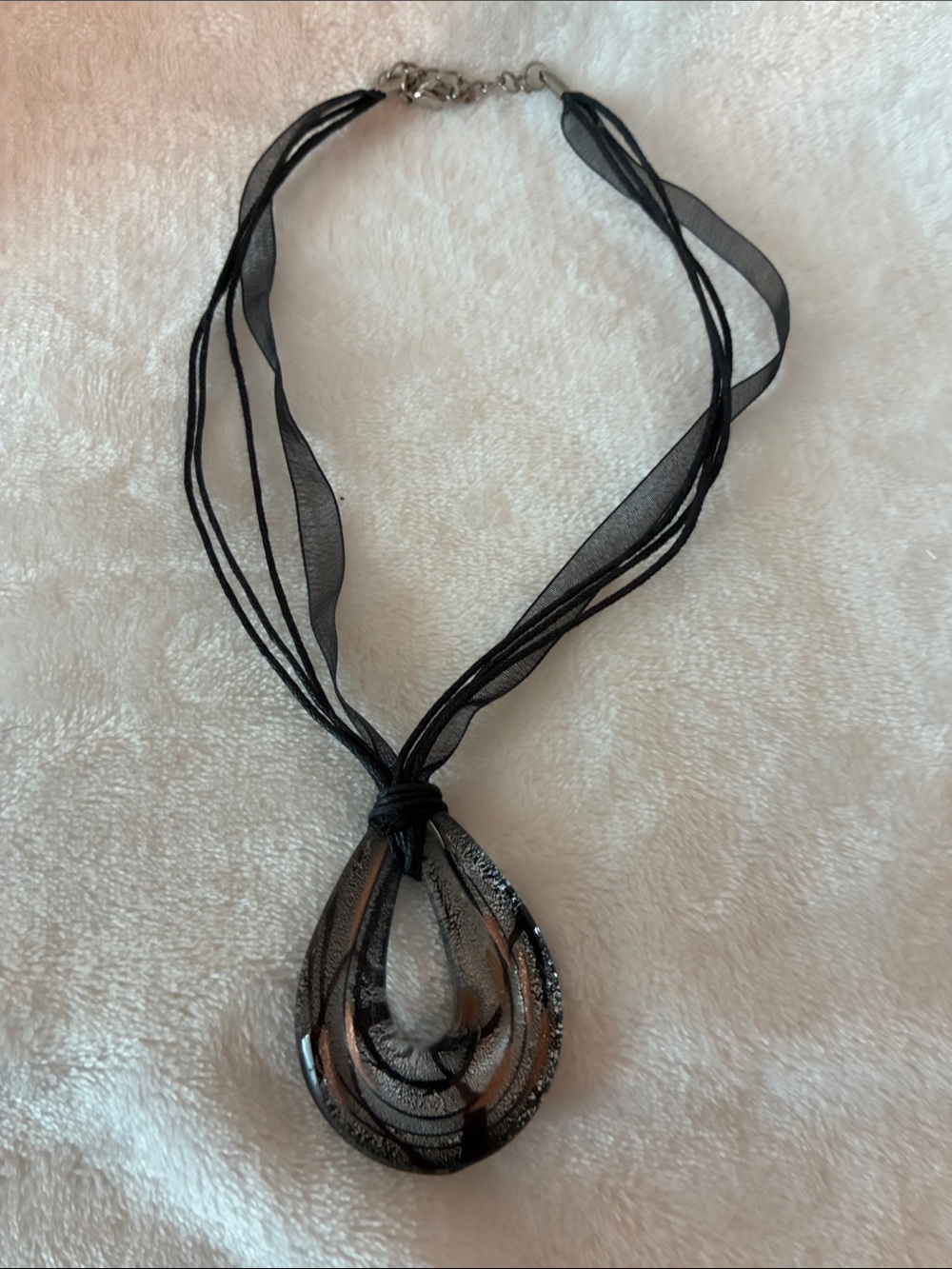 Black Teardrop Glass Pendant Necklace - Women Jewelry. apprx 9.5 inches L